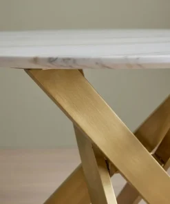 Table ronde Corix Verre effet Marbre Blanc et pieds Or