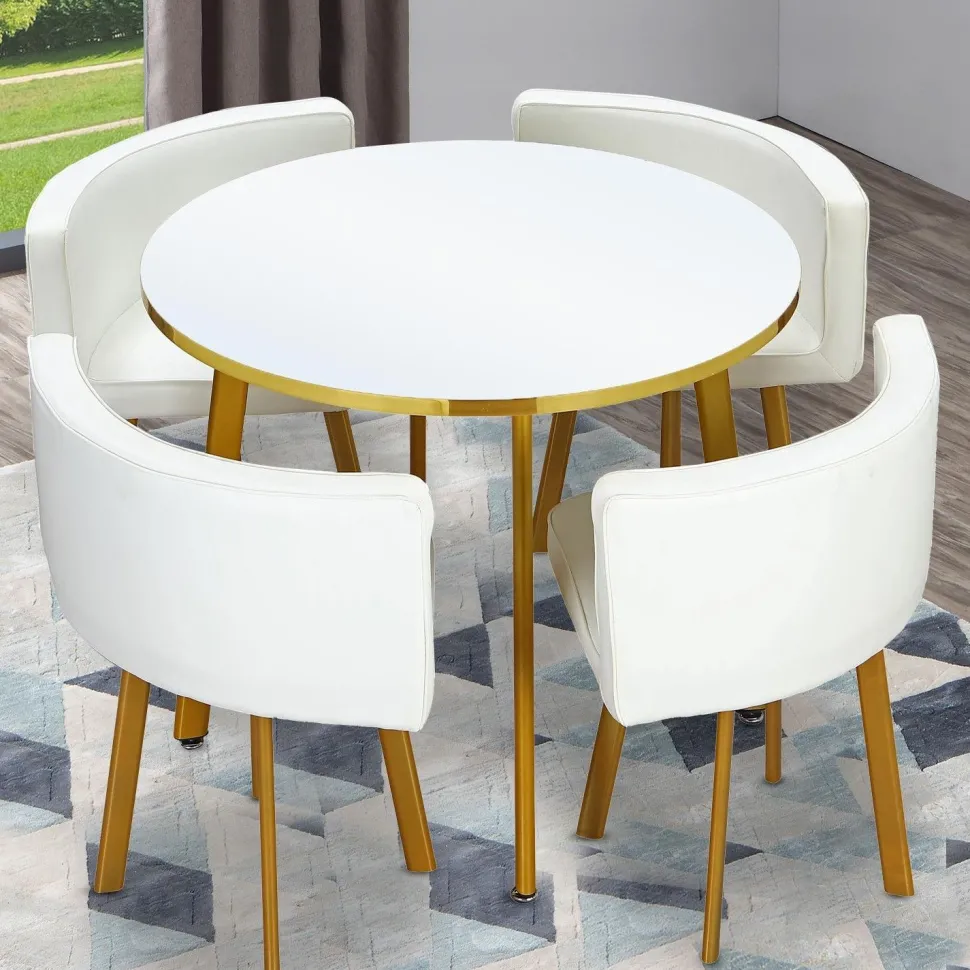Table ronde et chaises Riga Blanc et Simili Blanc