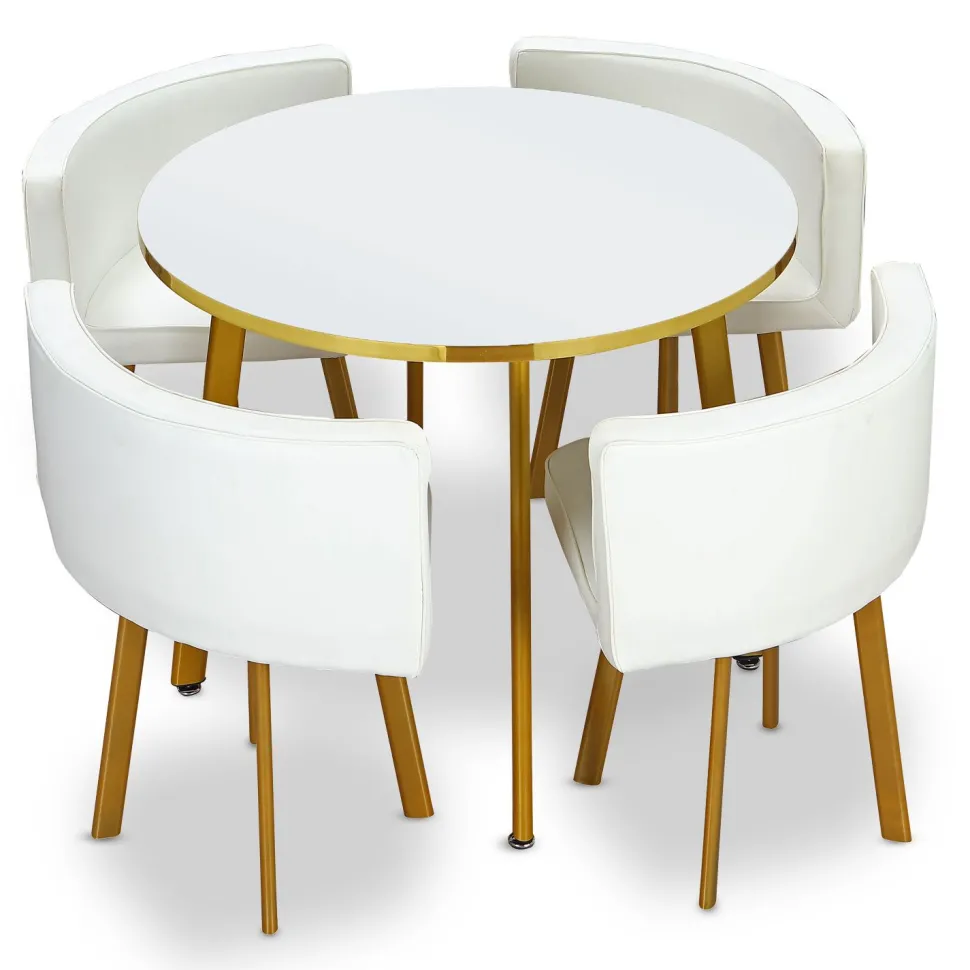 Table ronde et chaises Riga Blanc et Simili Blanc