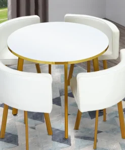 Table ronde et chaises Riga Blanc et Simili Blanc