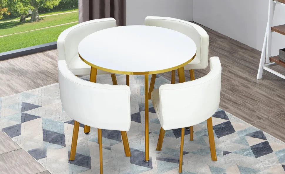 Table ronde et chaises Riga Blanc et Simili Blanc