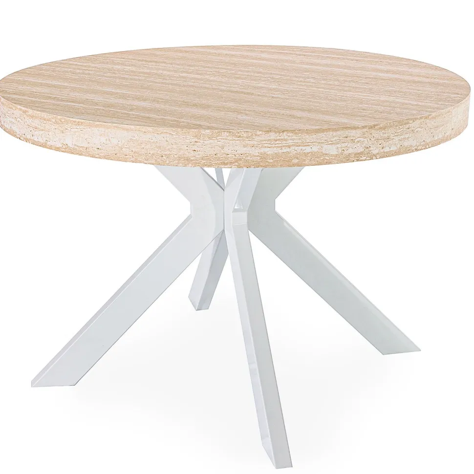 Table ronde extensible 110-260cm Myriade Effet travertin Beige et Blanc
