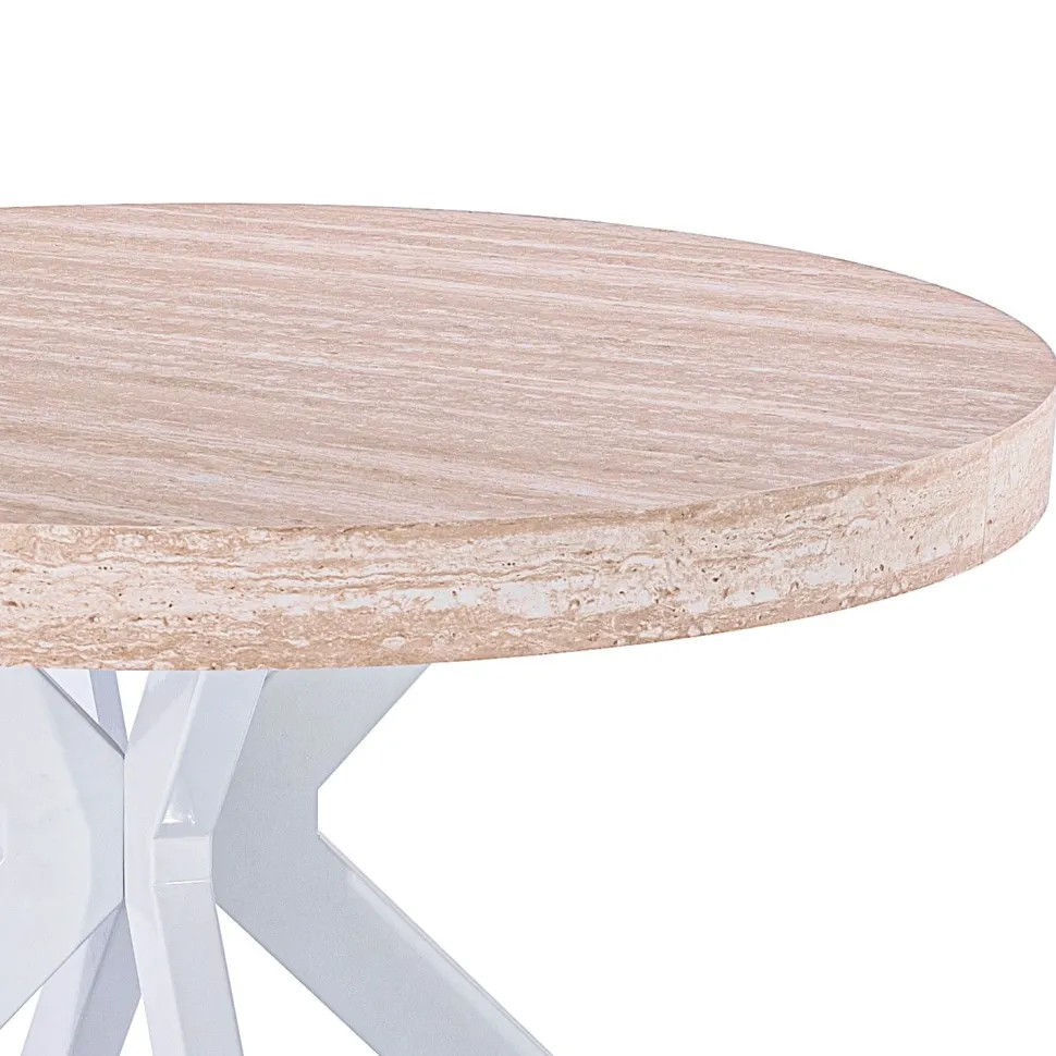 Table ronde extensible 110-260cm Myriade Effet travertin Beige et Blanc