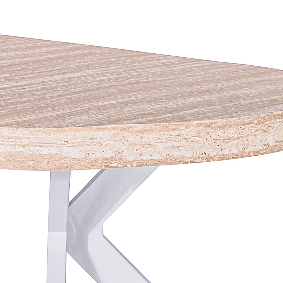 Table ronde extensible 110-260cm Myriade Effet travertin Beige et Blanc
