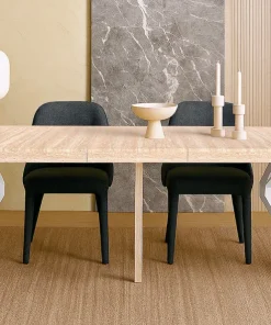 Table ronde extensible 110-260cm Myriade Effet travertin Beige et Blanc