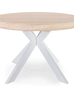 Table ronde extensible 110-260cm Myriade Effet travertin Beige et Blanc