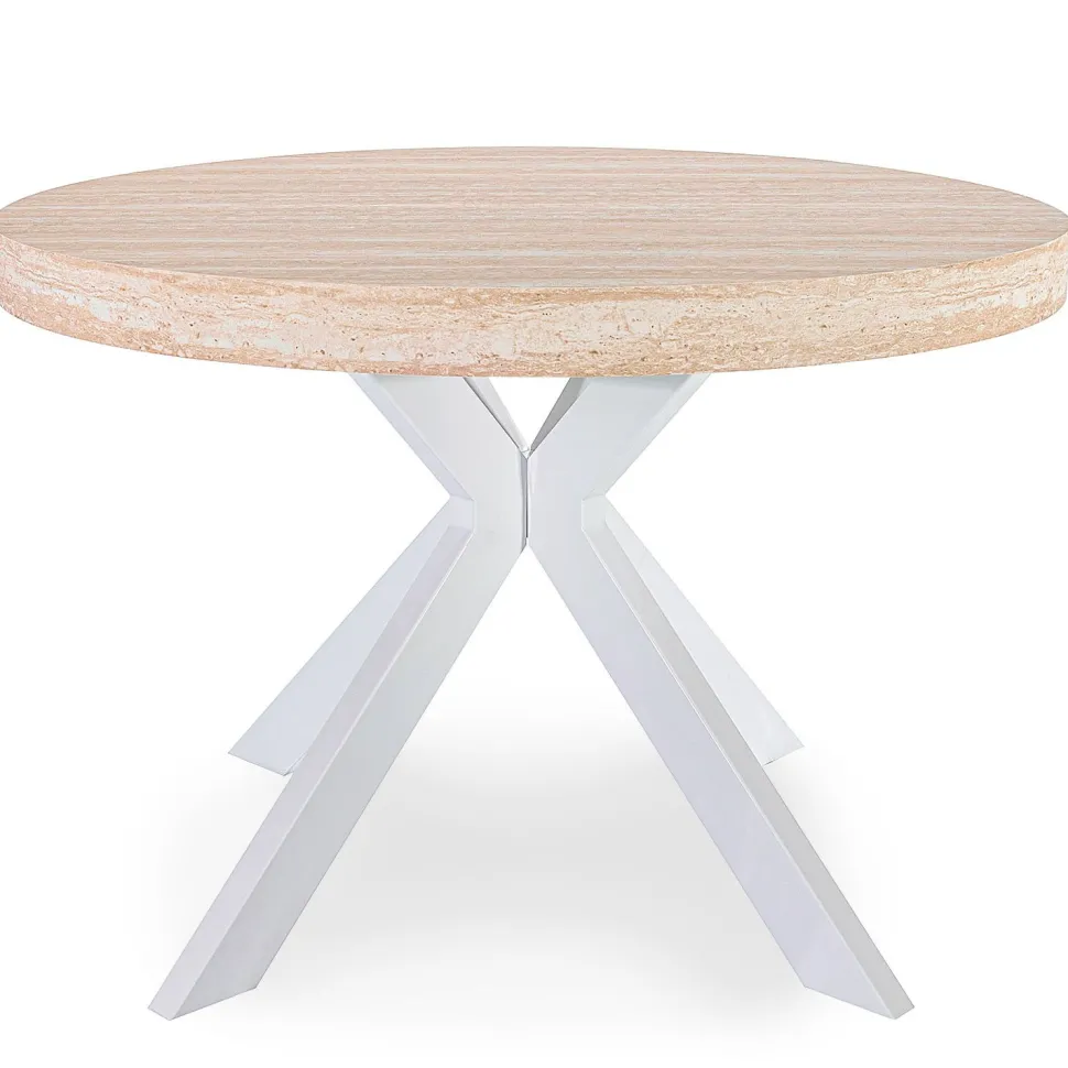 Table ronde extensible 110-260cm Myriade Effet travertin Beige et Blanc