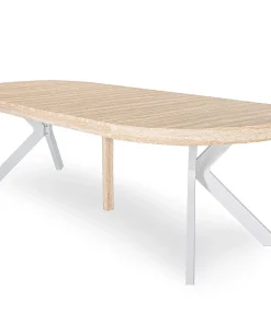 Table ronde extensible 110-260cm Myriade Effet travertin Beige et Blanc