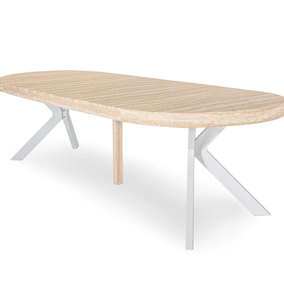 Table ronde extensible 110-260cm Myriade Effet travertin Beige et Blanc