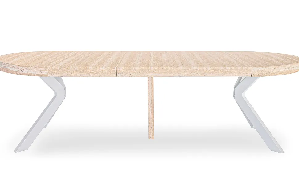 Table ronde extensible 110-260cm Myriade Effet travertin Beige et Blanc