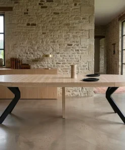 Table ronde extensible 110-260cm Myriade Effet travertin Beige et Noir