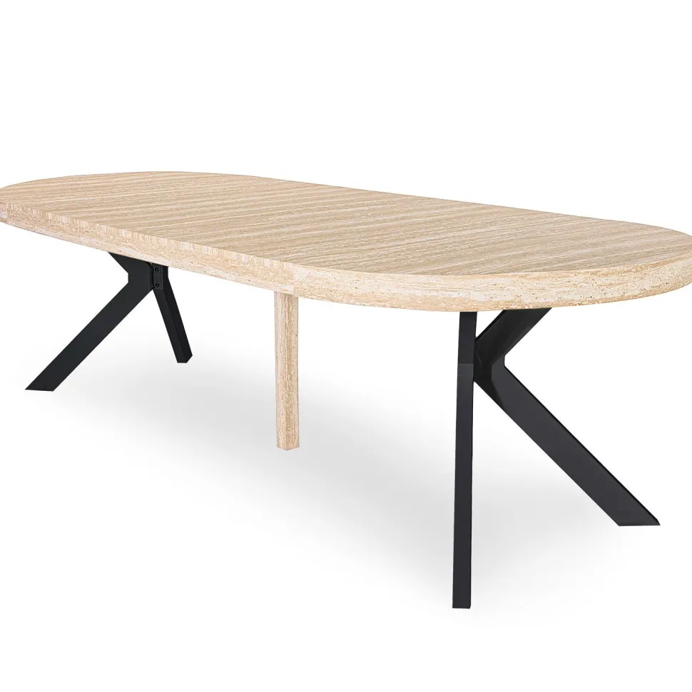 Table ronde extensible 110-260cm Myriade Effet travertin Beige et Noir
