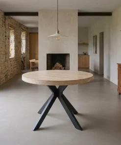 Table ronde extensible 110-260cm Myriade Effet travertin Beige et Noir