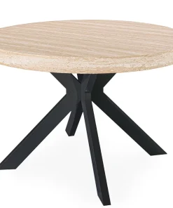 Table ronde extensible 110-260cm Myriade Effet travertin Beige et Noir