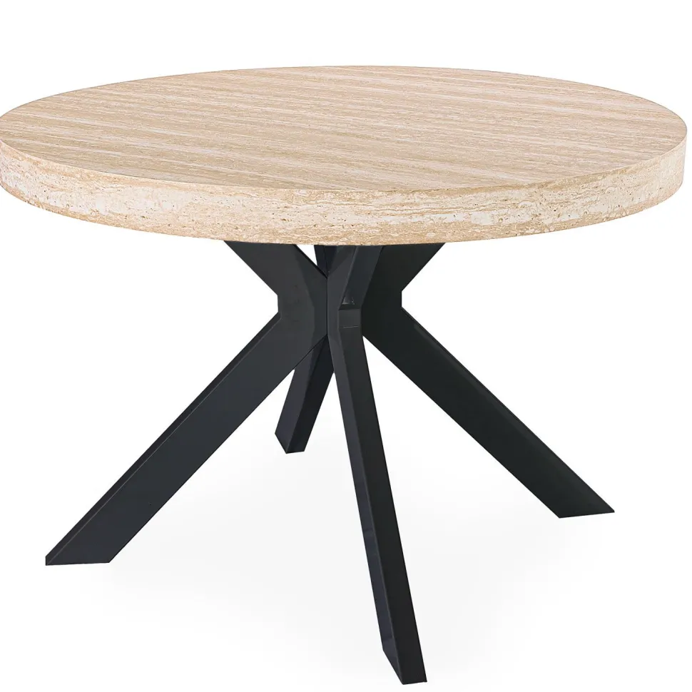 Table ronde extensible 110-260cm Myriade Effet travertin Beige et Noir