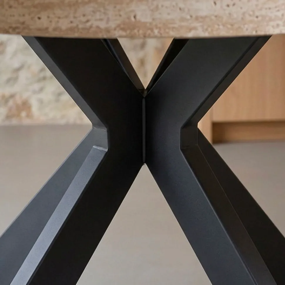 Table ronde extensible 110-260cm Myriade Effet travertin Beige et Noir