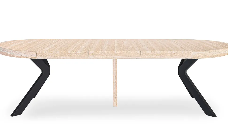 Table ronde extensible 110-260cm Myriade Effet travertin Beige et Noir