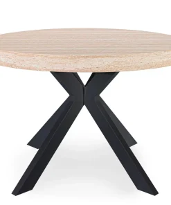 Table ronde extensible 110-260cm Myriade Effet travertin Beige et Noir