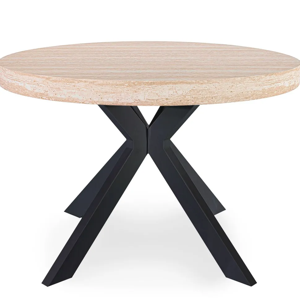 Table ronde extensible 110-260cm Myriade Effet travertin Beige et Noir