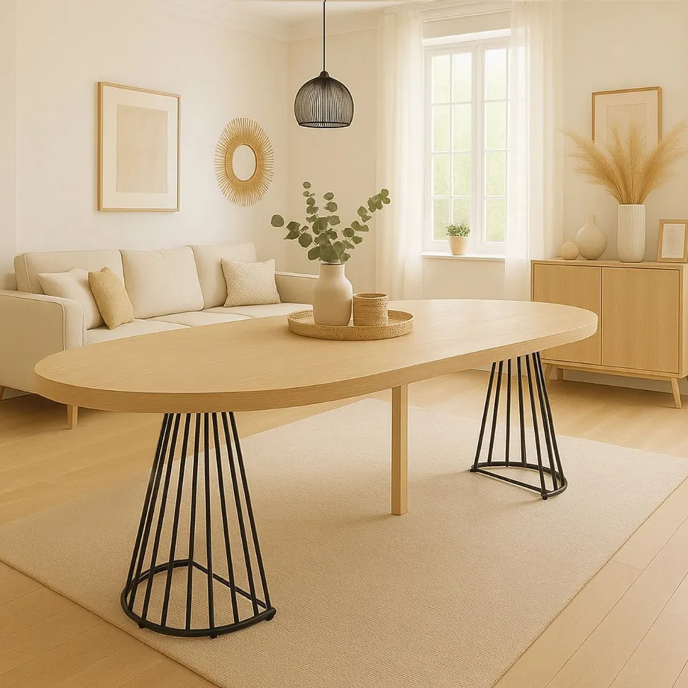 Table ronde extensible Grivery Chêne Clair pieds Noir