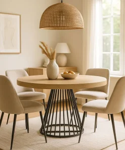Table ronde extensible Grivery Chêne Clair pieds Noir