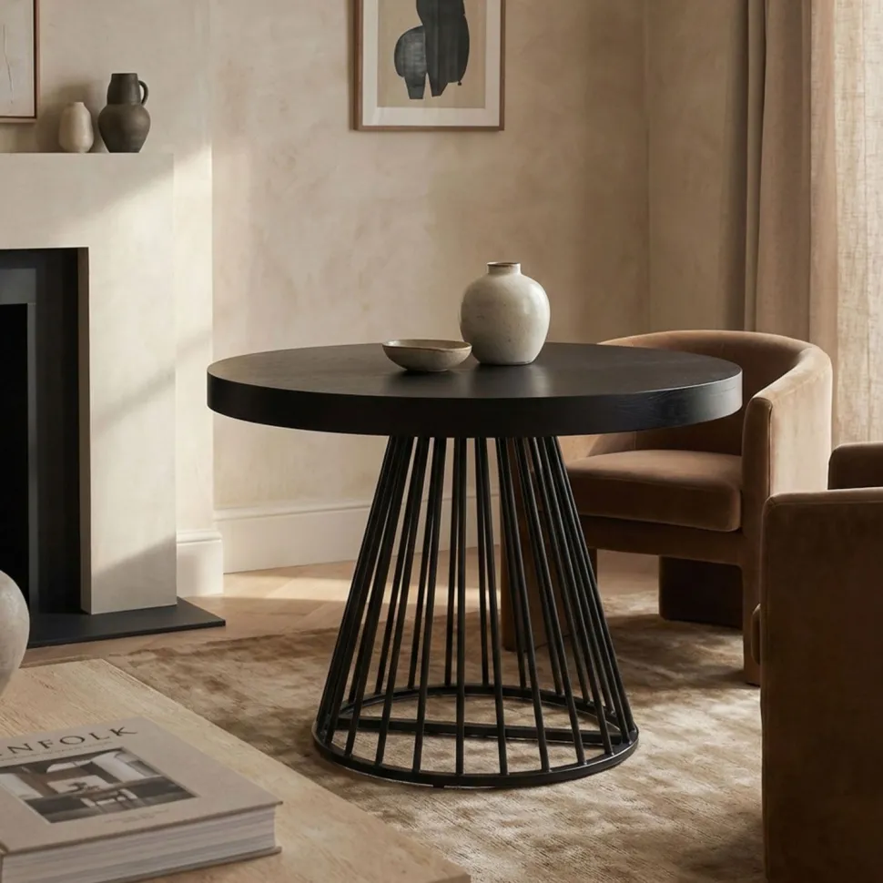 Table ronde extensible Grivery Noir pieds Noir