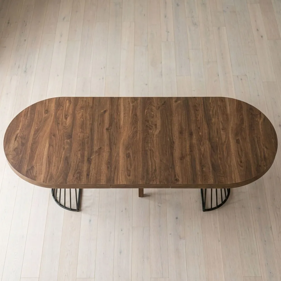 Table ronde extensible Grivery Bois Noisette pieds Noir