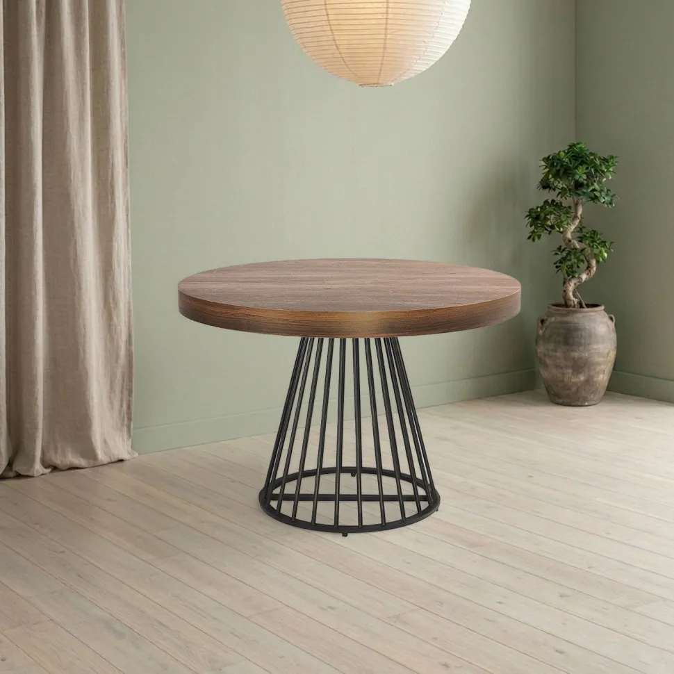Table ronde extensible Grivery Bois Noisette pieds Noir