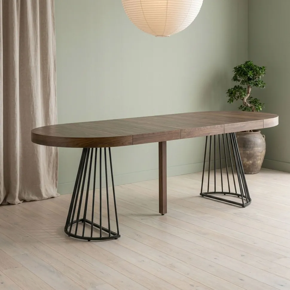 Table ronde extensible Grivery Bois Noisette pieds Noir