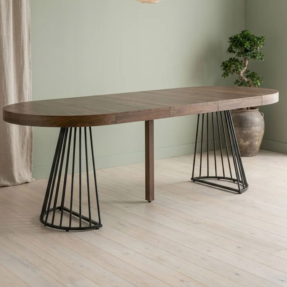 Table ronde extensible Grivery Bois Noisette pieds Noir