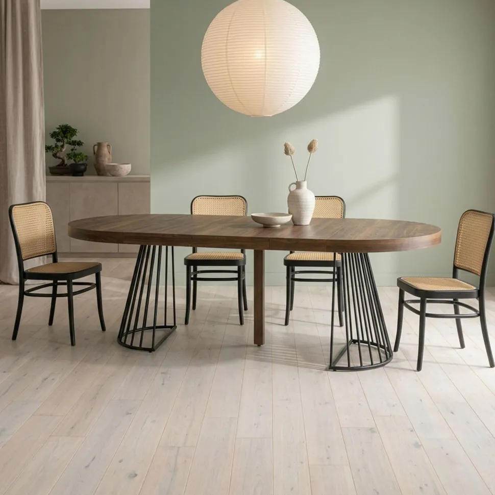 Table ronde extensible Grivery Bois Noisette pieds Noir