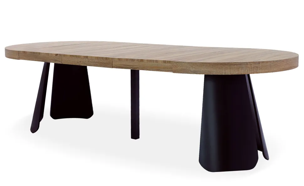 Table ronde extensible Henriette Chêne Clair pieds Noir