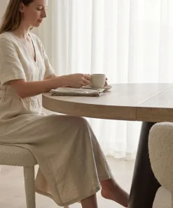 Table ronde extensible Henriette Chêne Clair pieds Noir