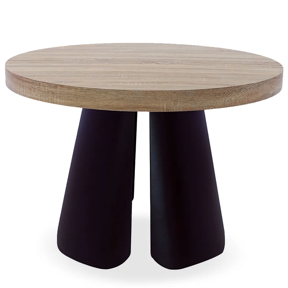 Table ronde extensible Henriette Chêne Clair pieds Noir