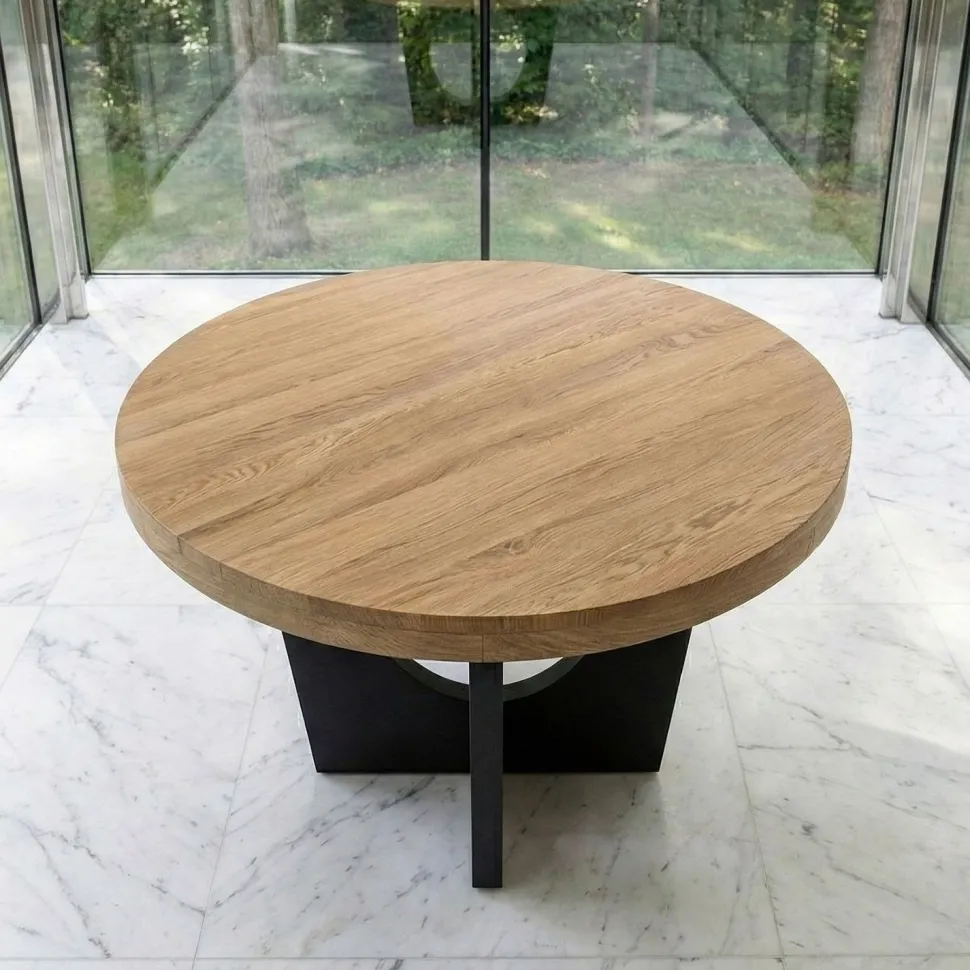 Table ronde extensible Kalipso Chêne Clair et Noir