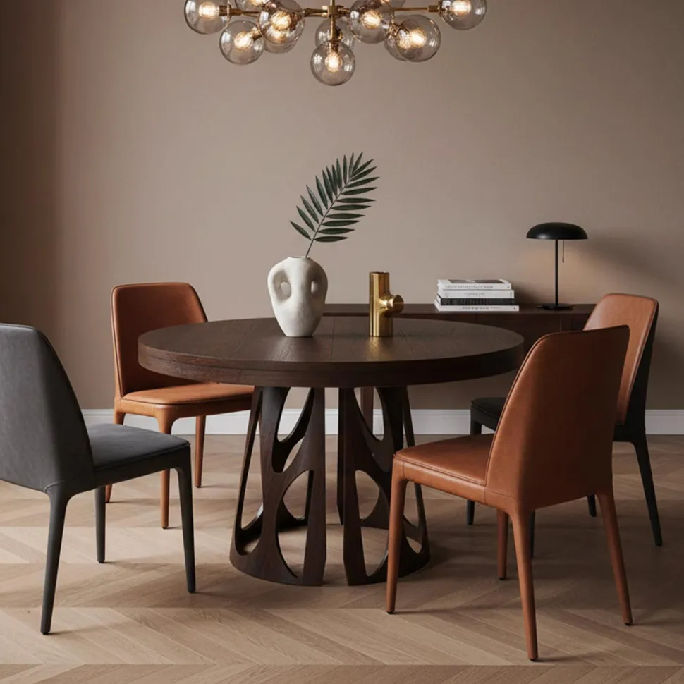 Table ronde extensible Lawina L110-260cm avec pieds design Bois Noyer