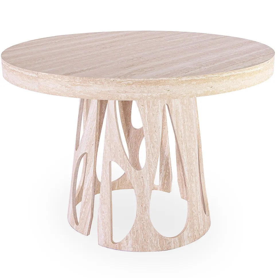 Table ronde extensible Lawina L110-260cm avec pieds design Effet travertin Beige