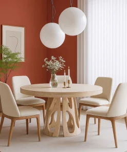 Table ronde extensible Lawina L110-260cm avec pieds design Effet travertin Beige