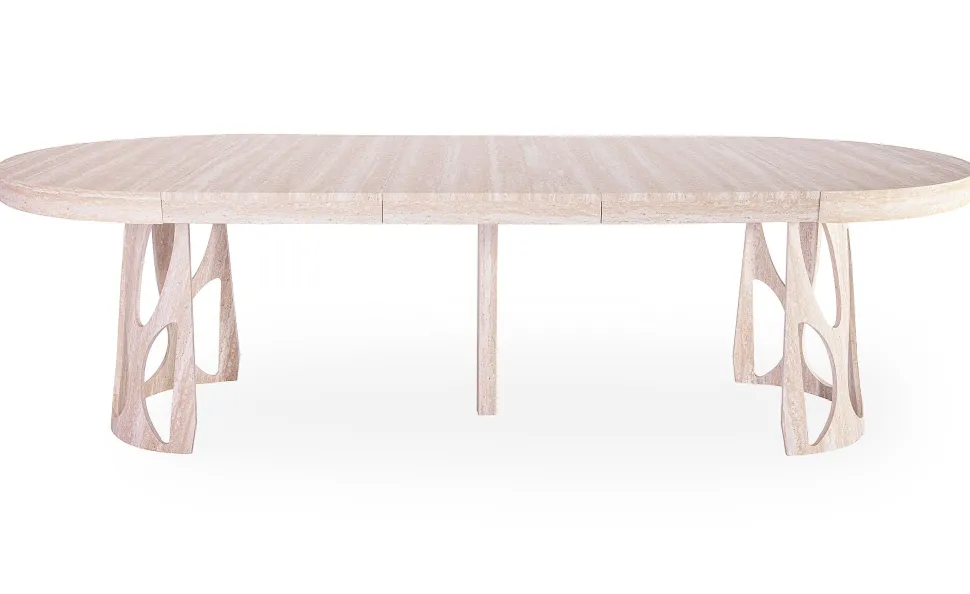 Table ronde extensible Lawina L110-260cm avec pieds design Effet travertin Beige