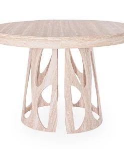 Table ronde extensible Lawina L110-260cm avec pieds design Effet travertin Beige