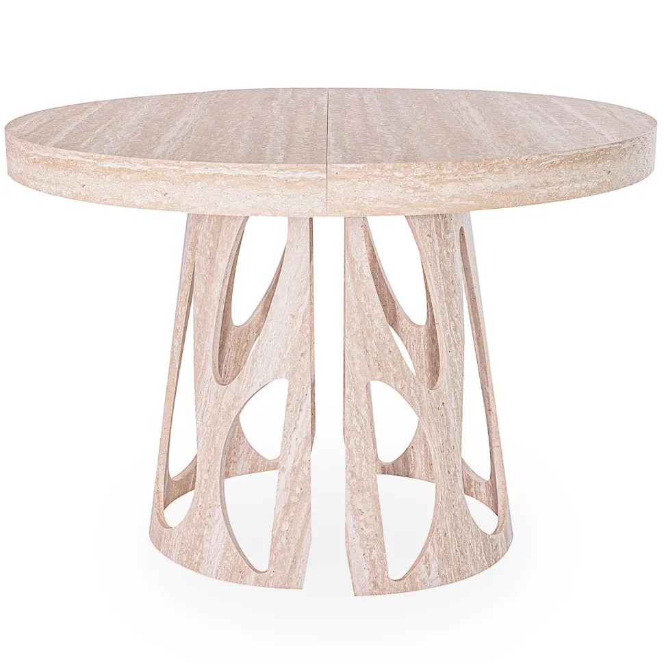 Table ronde extensible Lawina L110-260cm avec pieds design Effet travertin Beige