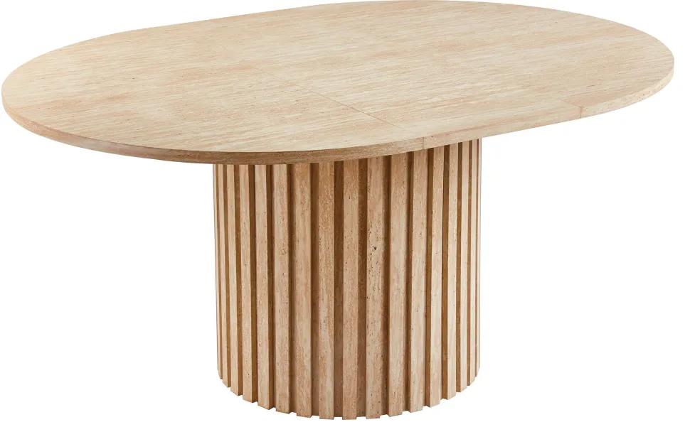 Table ronde extensible pied central style colonne Burkina 120-160cm Effet travertin Beige
