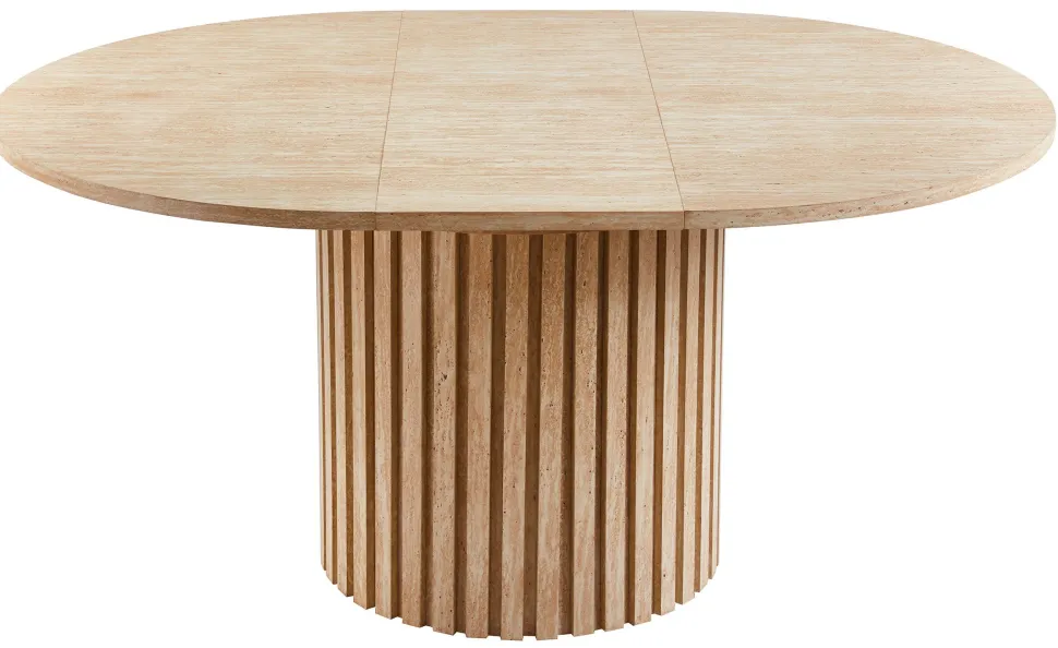 Table ronde extensible pied central style colonne Burkina 120-160cm Effet travertin Beige