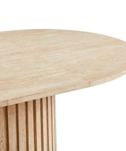 Table ronde extensible pied central style colonne Burkina 120-160cm Effet travertin Beige