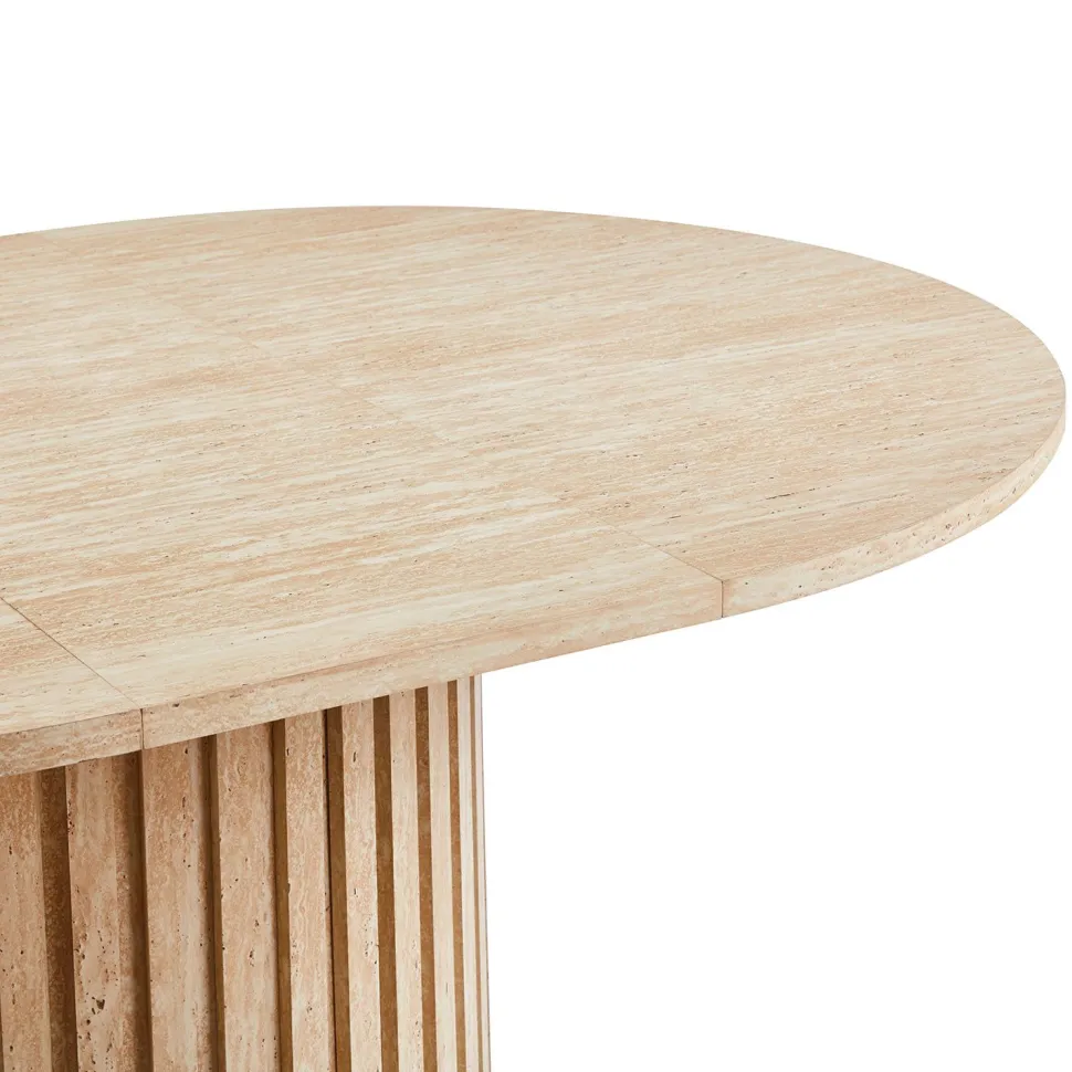 Table ronde extensible pied central style colonne Burkina 120-160cm Effet travertin Beige
