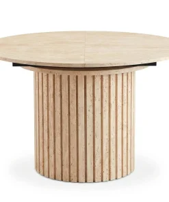 Table ronde extensible pied central style colonne Burkina 120-160cm Effet travertin Beige