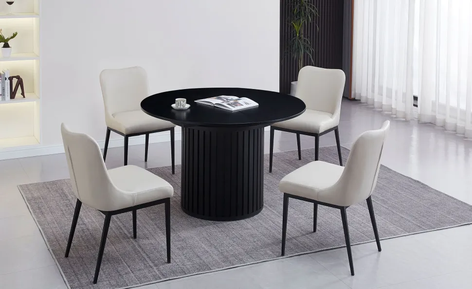 Table ronde extensible pied central style colonne Burkina 120-160cm Noir