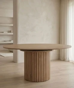 Table ronde extensible pied central style colonne Burkina 120-160cm Bois Sonoma