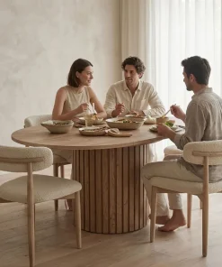 Table ronde extensible pied central style colonne Burkina 120-160cm Bois Sonoma