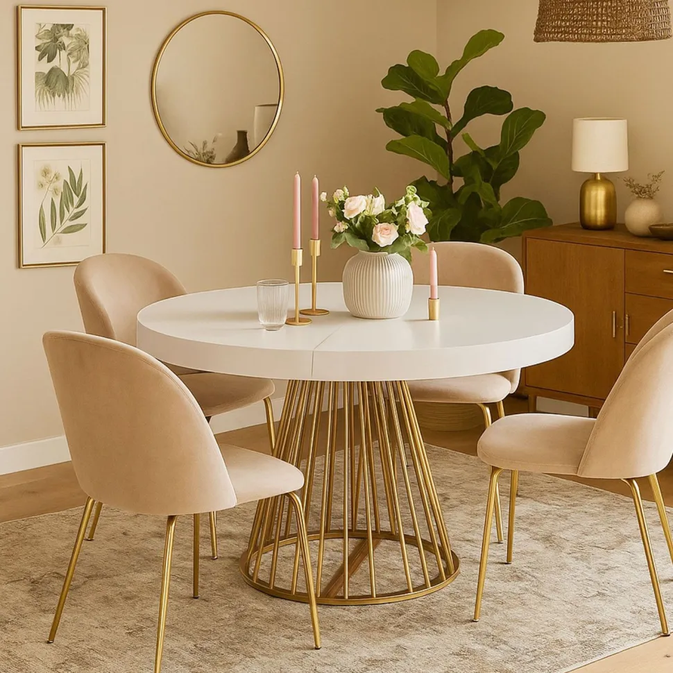 Table ronde extensible Soare Blanc pieds Or